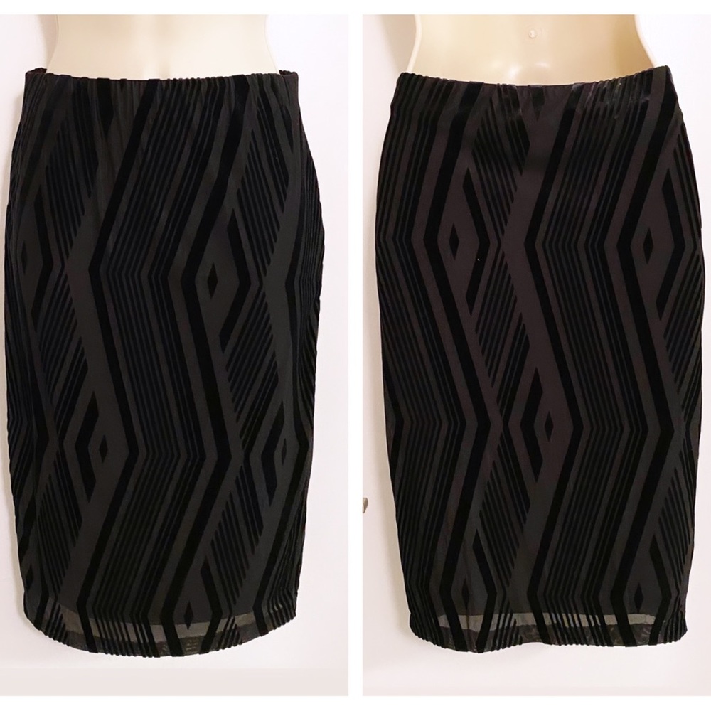 BAR||| - Black Velvet Pattern Bodycon Pencil Skirt Small